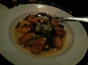 sweet potato gnocchi with bacon, greens, & parm broth.
