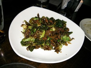 fried brussel leaves with bacon.