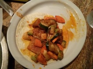 belly tako with pork belly, cucumber, chayote, & carrots.