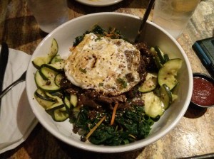 beef bibim with spinach & zucchini.