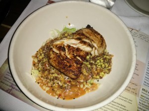 asian quinoa cous cous bowl with mahi mahi.