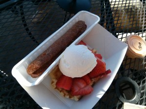 liege waffle with strawberries & creme fraiche.